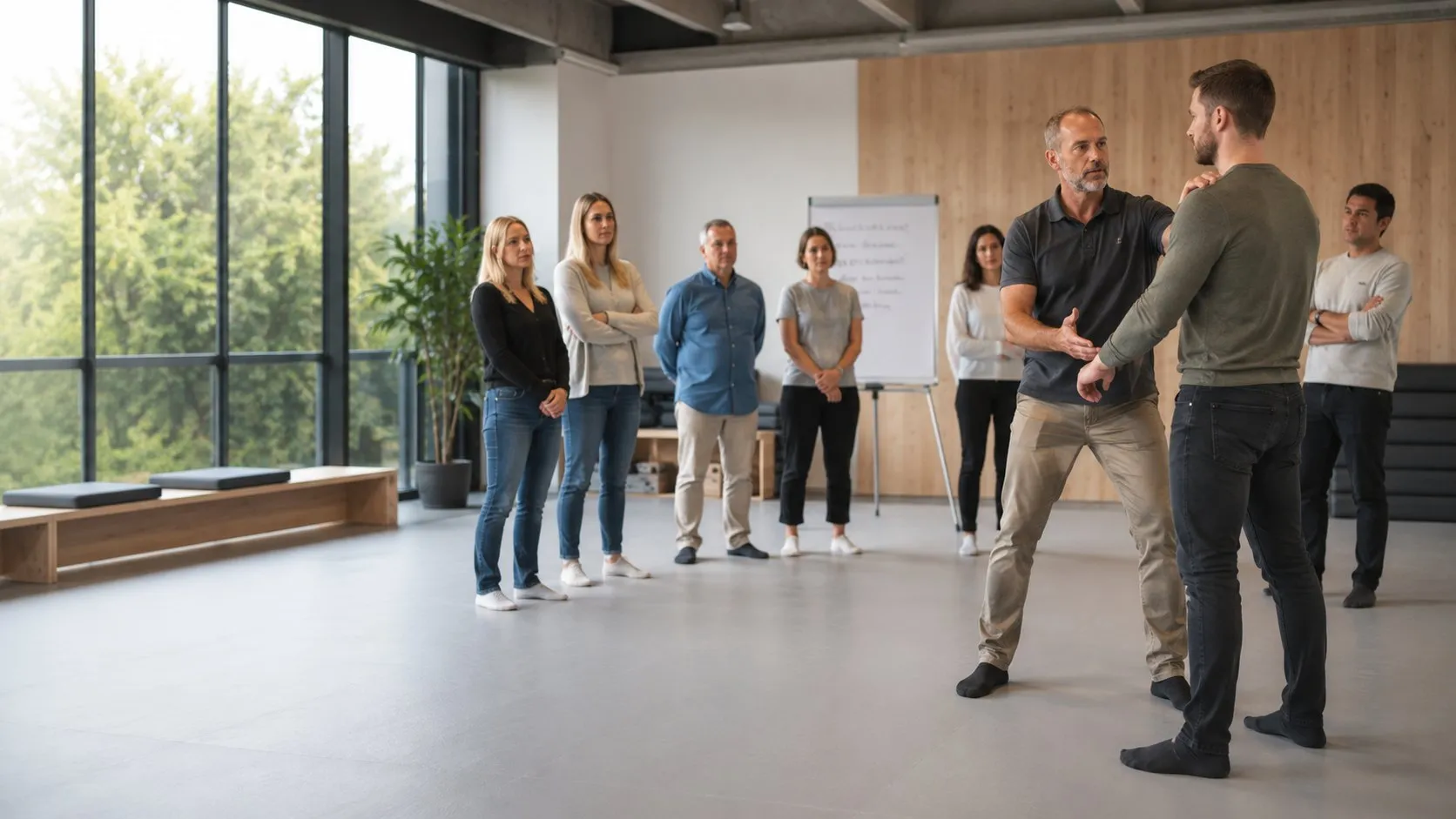 Deeskalationstraining mit einer Gruppe im Seminarraum
